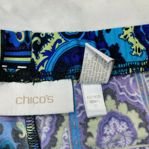 Chico's Patchwork Blue/Purple Mandala Wide Leg 3 - Picture 6 of 7